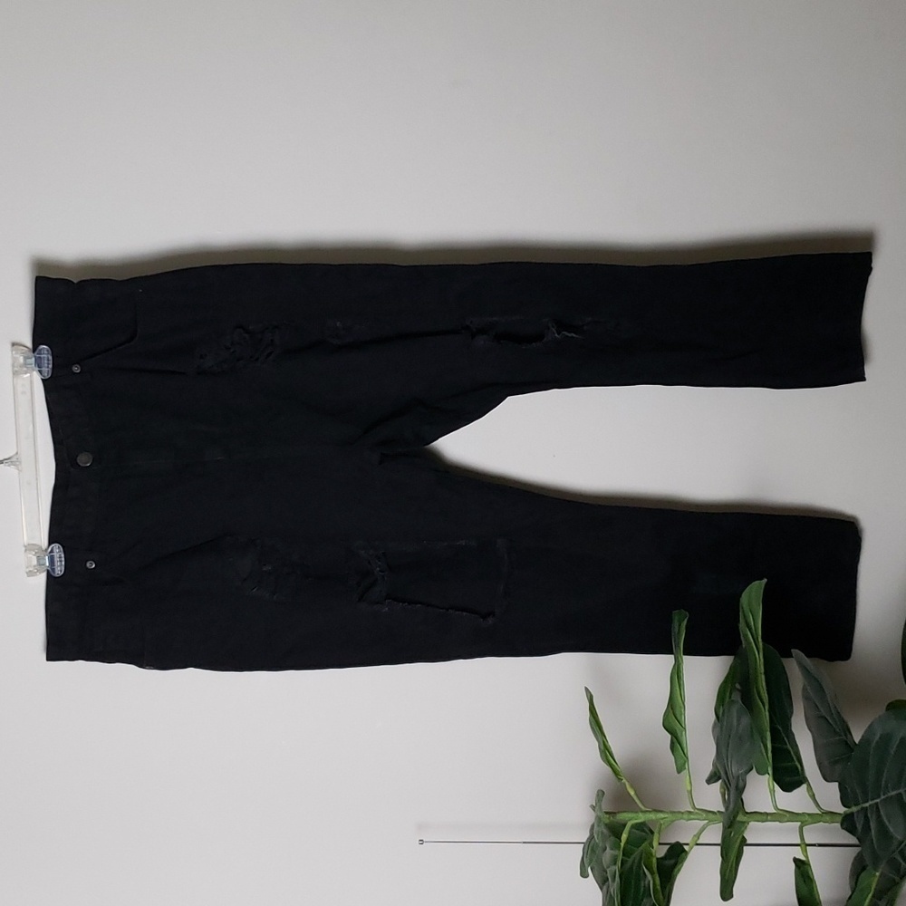 Nasty gal collection organic denim black distressed mom jeans, women's size 18